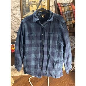 Duluth Trading Company Plaid Flannel Lined Shirt Jacket Quilted womens XL Blue